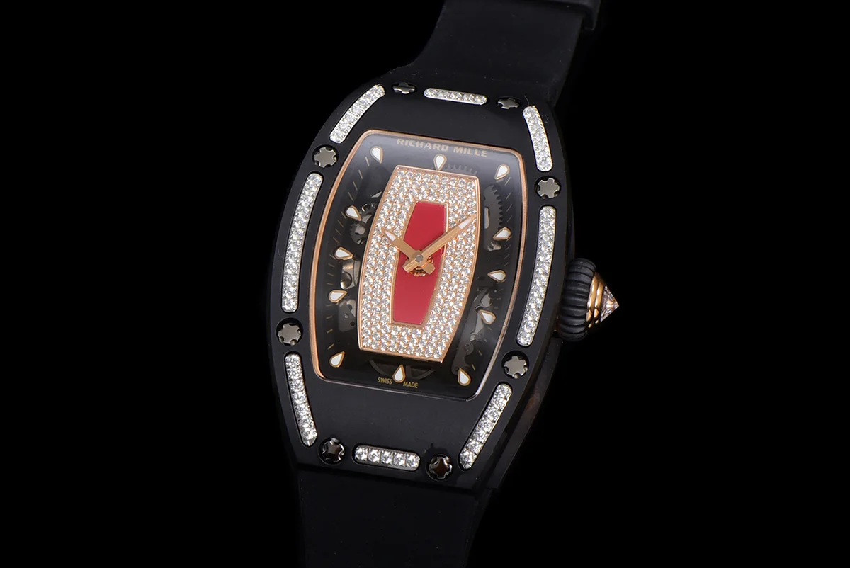 RM 007 Automatic Ladies Black Ceramic Red Lips Diamond