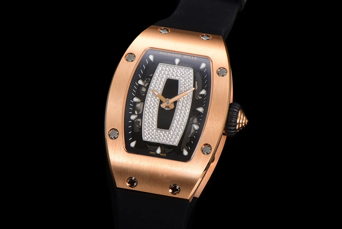 RM 007 Automatic Ladies in Rose Gold on Black Rubber Strap