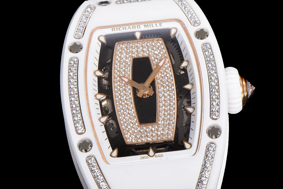 RM 007 Automatic Ladies White Ceramic Diamond Bezel Diamond Jasper