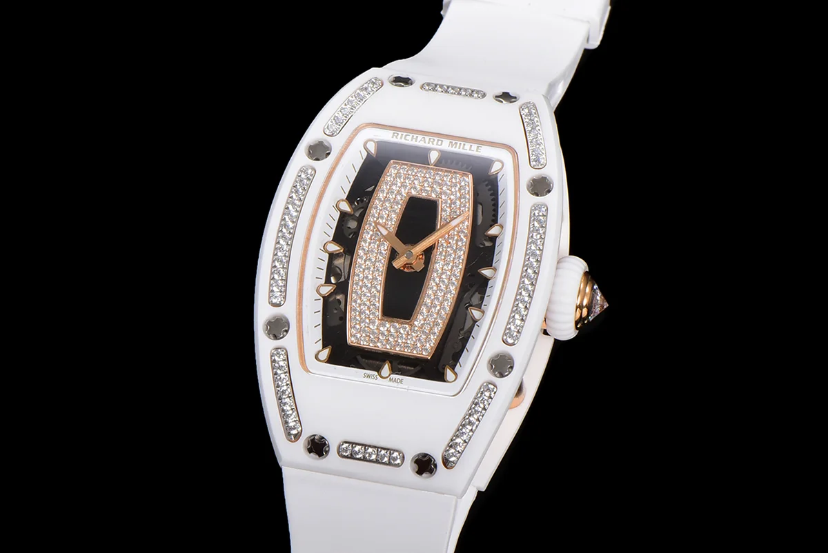 RM 007 Automatic Ladies White Ceramic Diamond Bezel Diamond Jasper