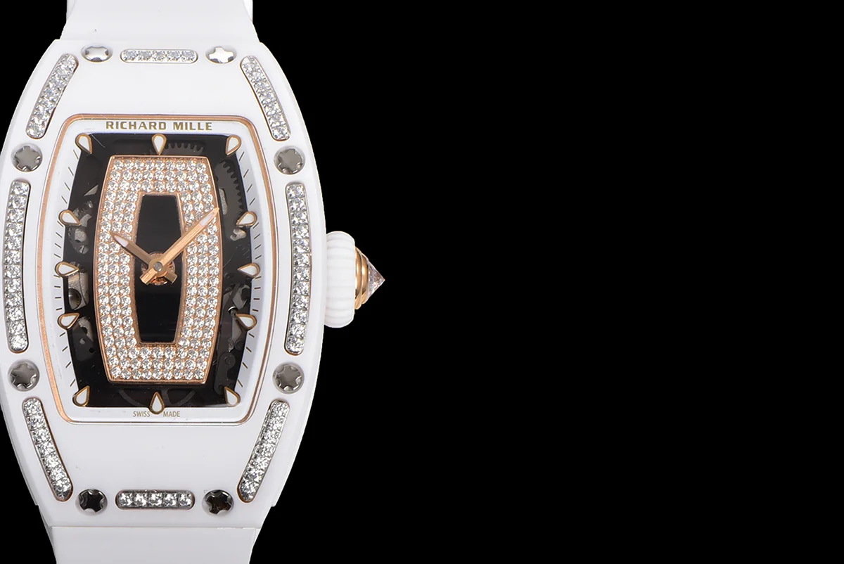 RM 007 Automatic Ladies White Ceramic Diamond Bezel Diamond Jasper