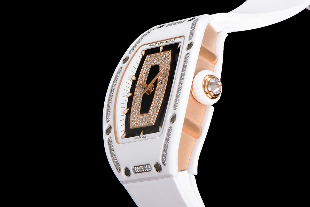 RM 007 Automatic Ladies White Ceramic Diamond Bezel Diamond Jasper