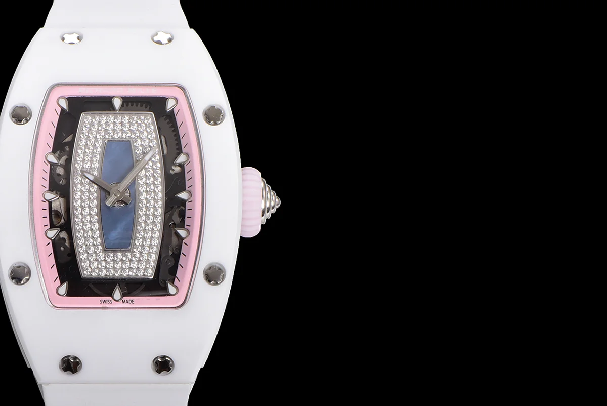 RM 007 Automatic Ladies White Ceramic Pink