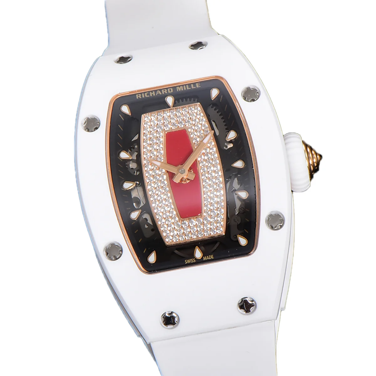 RM 007 Automatic Ladies White Ceramic Red Lips