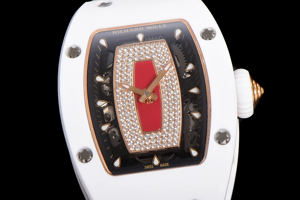 RM 007 Automatic Ladies White Ceramic Red Lips