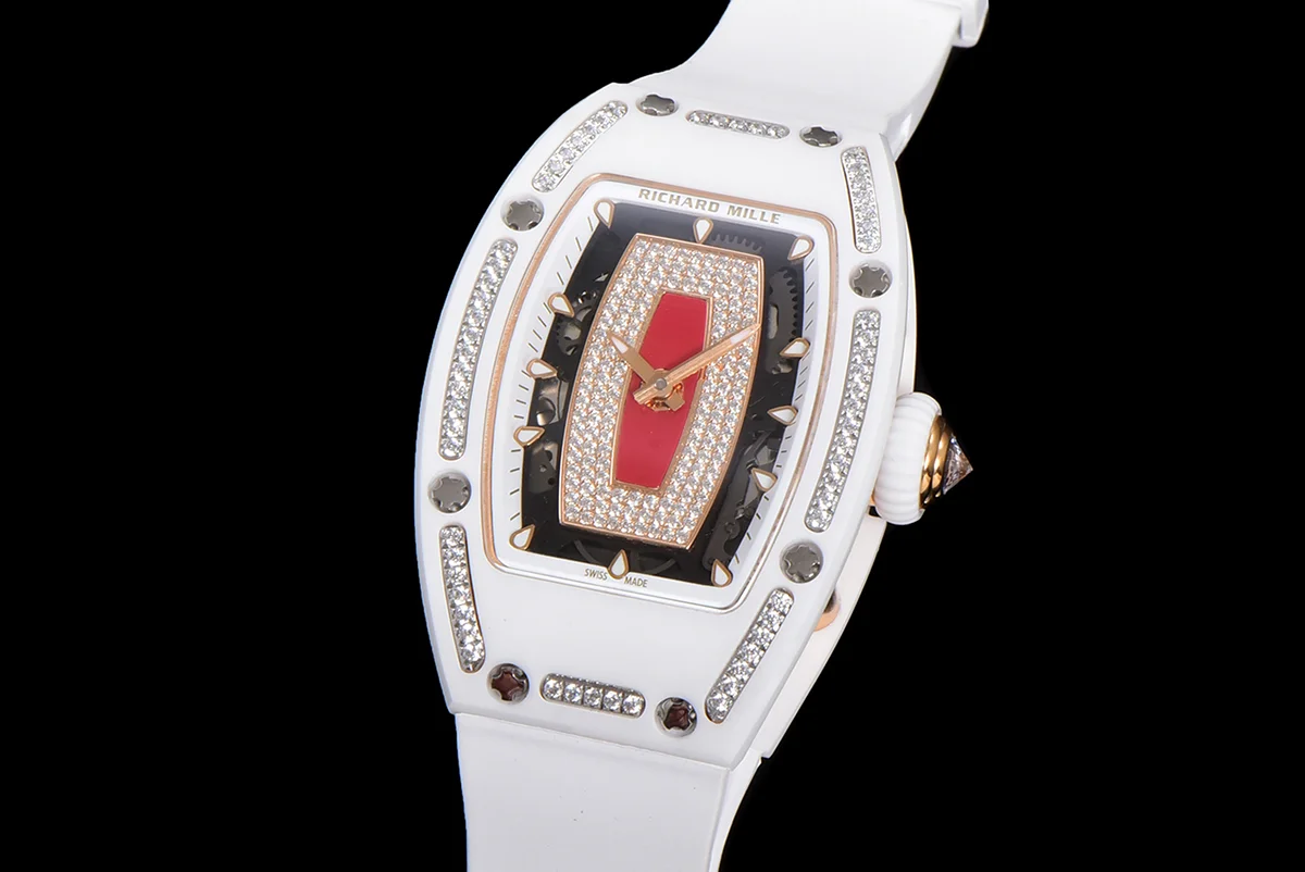 RM 007 Automatic Ladies White Ceramic Red Lips Diamond