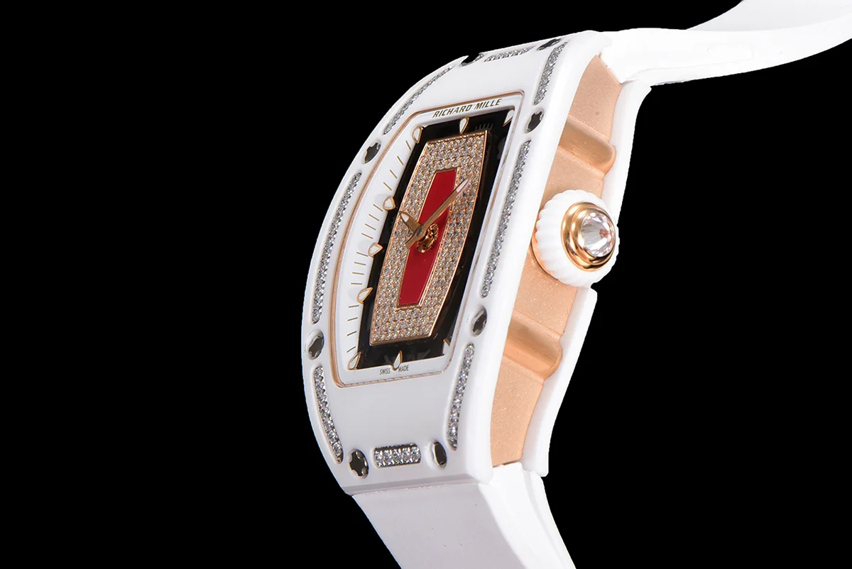 RM 007 Automatic Ladies White Ceramic Red Lips Diamond