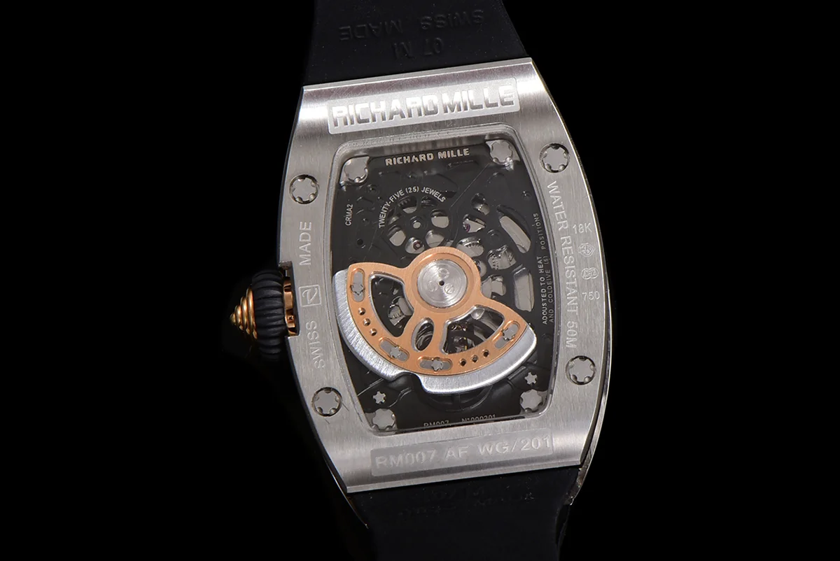 RM 007 Automatic Ladies with Diamond Bezel in Steel on Black Rubber Strap
