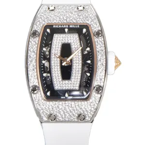 RM 007 Automatic Ladies with Diamond Bezel in Steel on White Rubber Strap