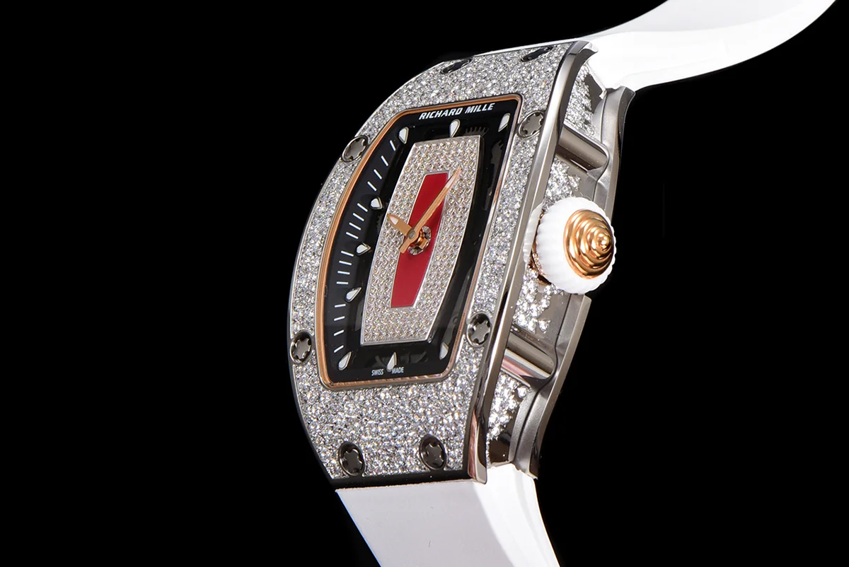 RM 007 Automatic Ladies with Diamond Bezel in Steel on White Rubber Strap