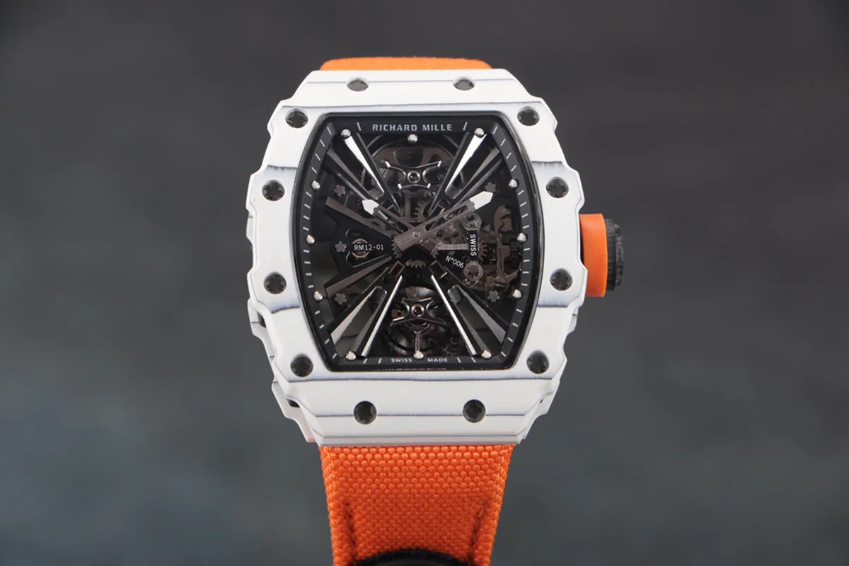 RM 012-01 Tourbillon White NTPT Carbon on Orange Nylon Strap