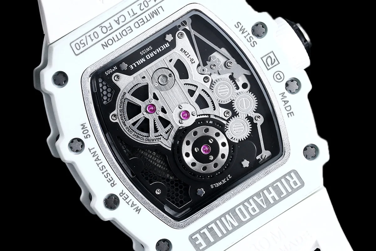 RM 021-02 Tourbillon Aerodyne on White Quartz on White Rubber Strap