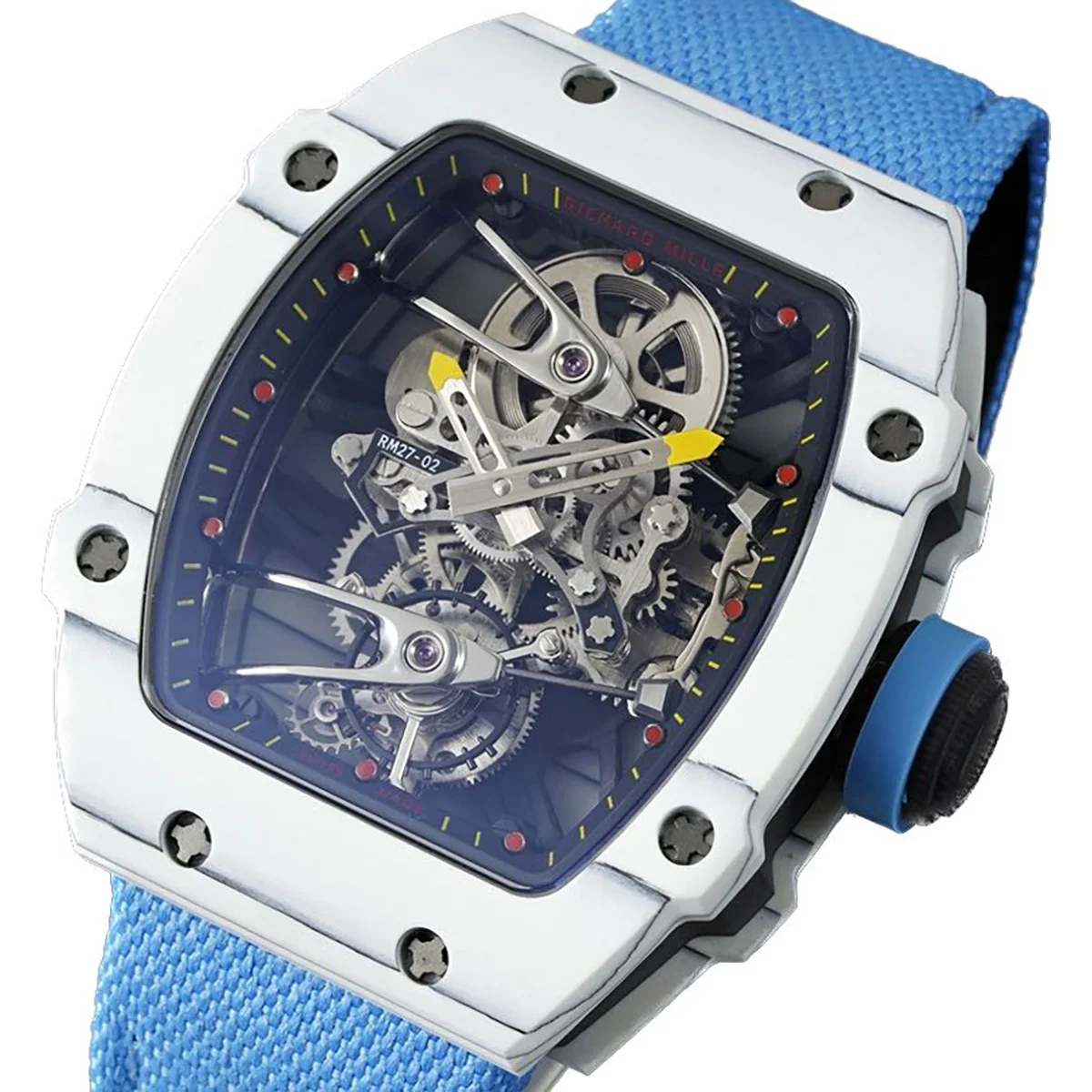 RM 027-02 Tourbillon Rafael Nadal White NTPT on Blue Nylon Strap