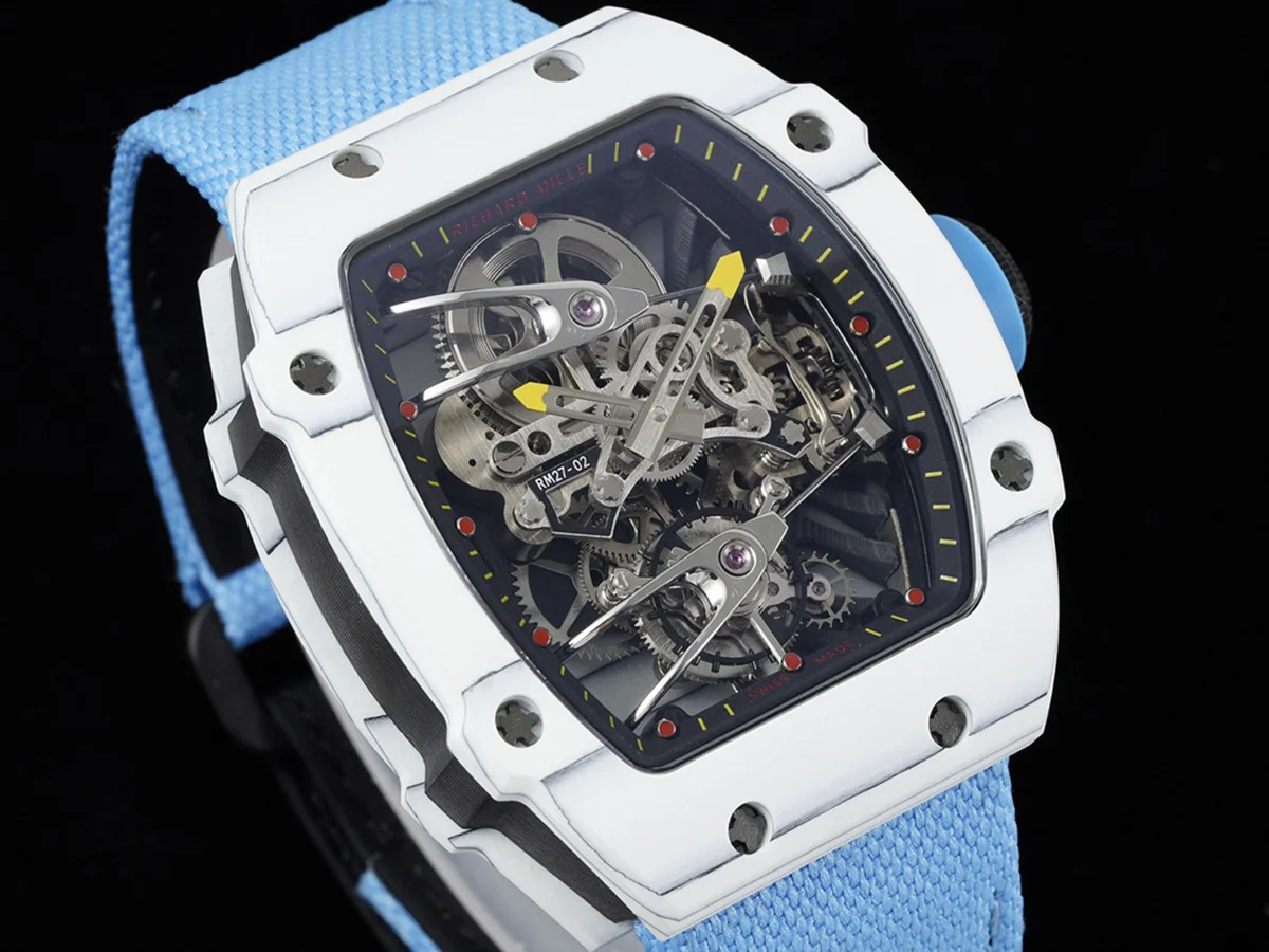 RM 027-02 Tourbillon Rafael Nadal White NTPT on Blue Nylon Strap
