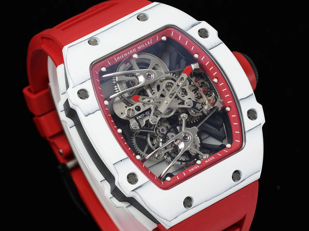 RM 027-02 Tourbillon Rafael Nadal White NTPT on Red Rubber Strap