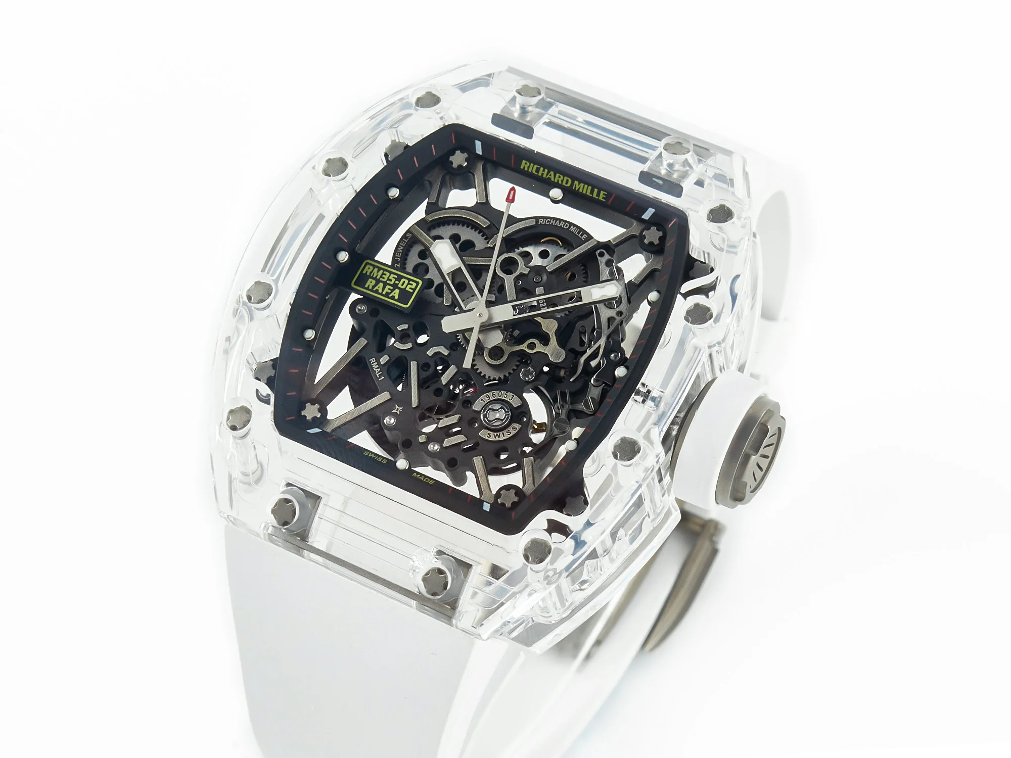 RM035 TRANSPARENT SONIC Best Edition Skeleton Dial on White Rubber Strap Clone RMUL2 V2