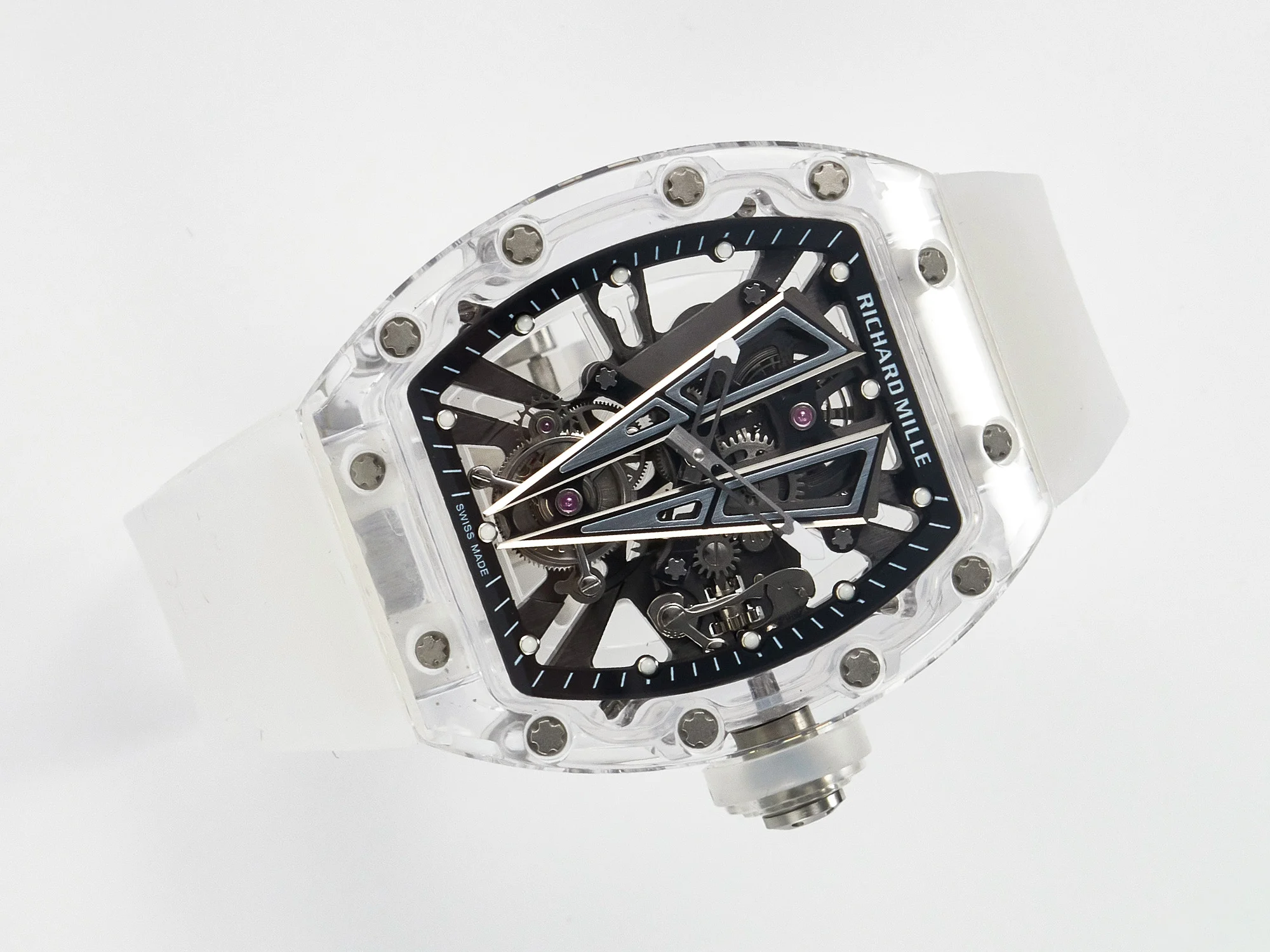 RM27-03 White Transparent Tourbillon MSF Best Edition Skull Dial on White Rubber Strap
