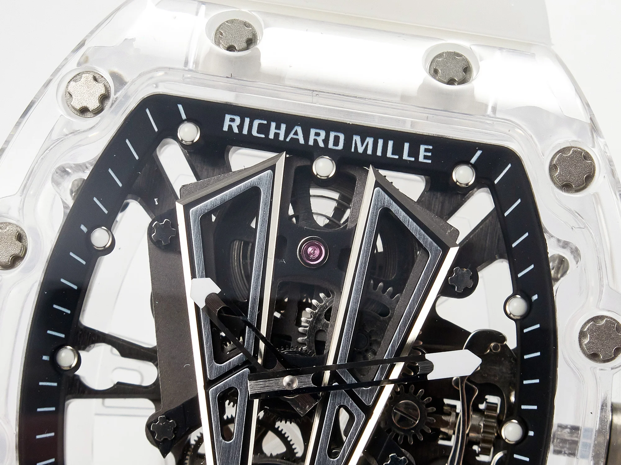 RM27-03 White Transparent Tourbillon MSF Best Edition Skull Dial on White Rubber Strap