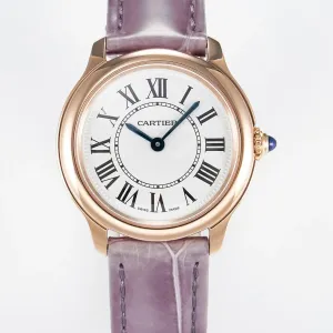 Ronde Louis Cartier 29mm RG DRF 1:1 Best Edition Sandblasted Beige Dial on Purple Leather Strap Ronda Quartz