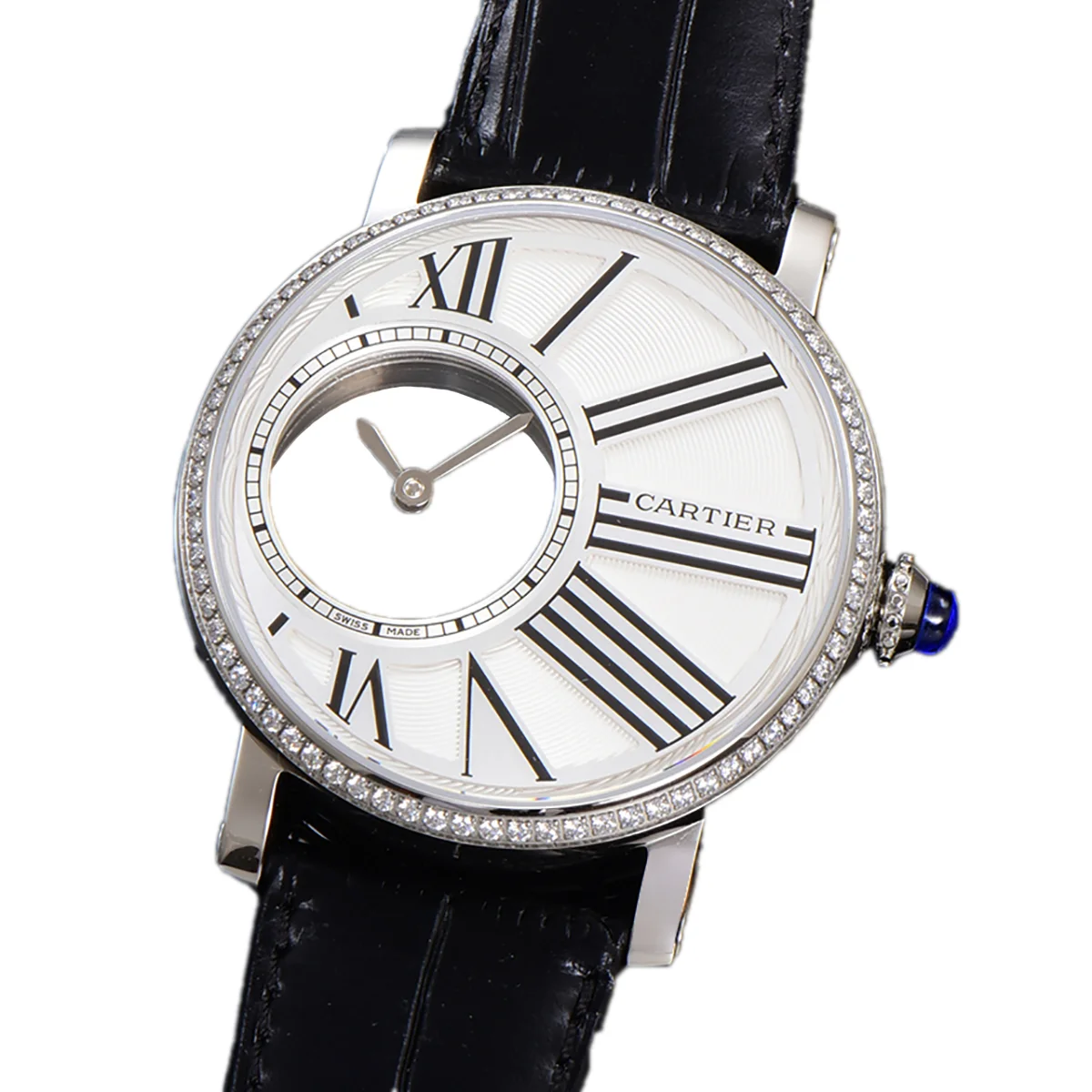 Rotonde De Cartier White Dial with Diamond Bezel in Steel