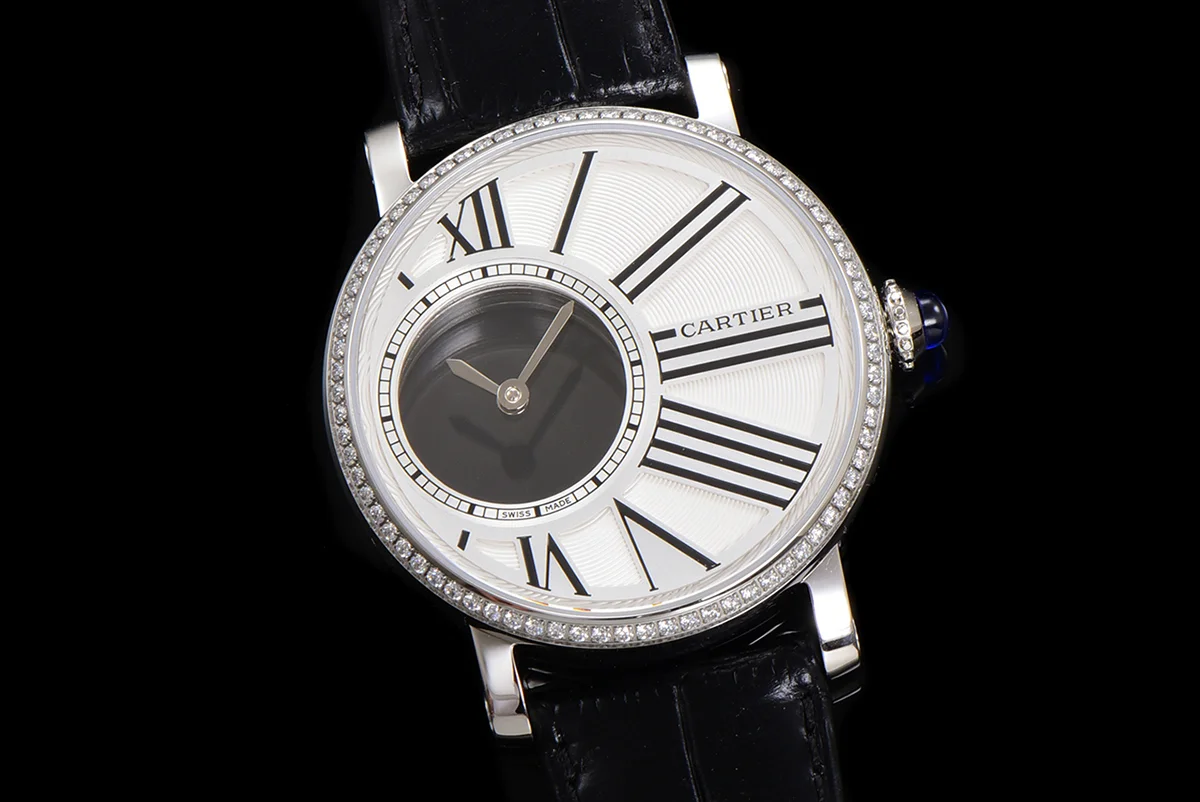 Rotonde De Cartier White Dial with Diamond Bezel in Steel
