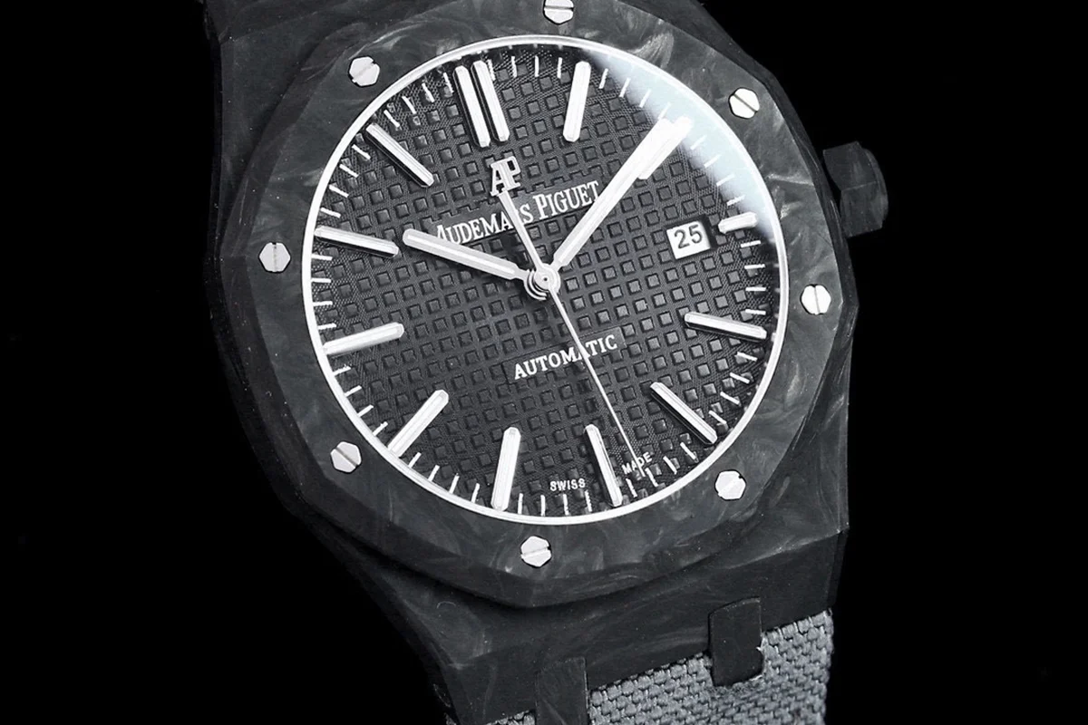 Royal Oak 15400 Black Dial in Carbon Fibre on Grey Nylon Strap