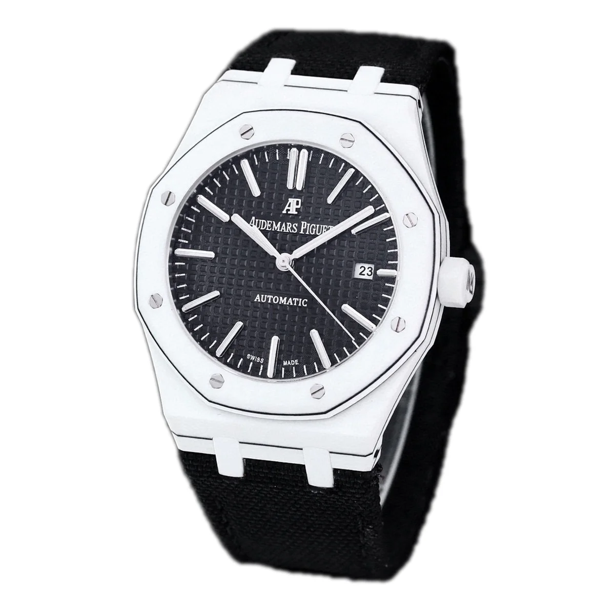 Royal Oak 15400 Black Dial in White Carbon Fibre on Black Nylon Strap