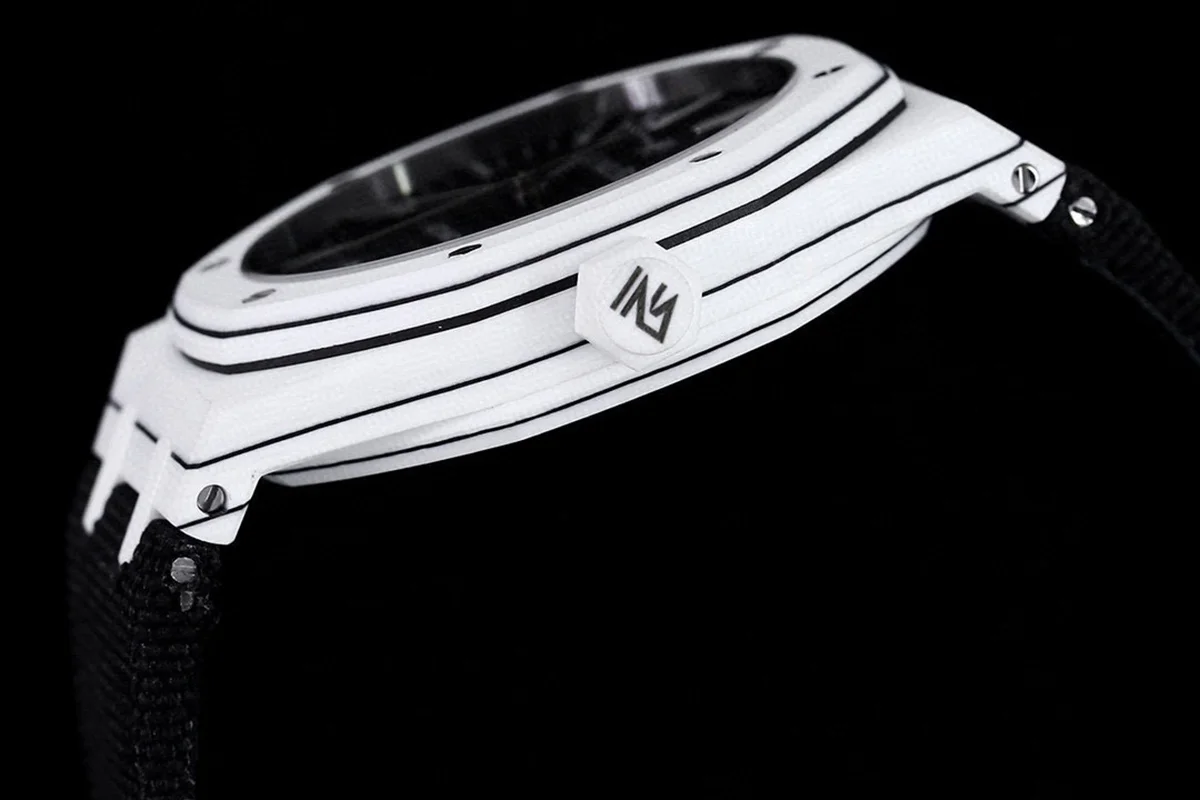 Royal Oak 15400 Black Dial in White Carbon Fibre on Black Nylon Strap