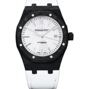 Royal Oak 15400 White Dial in Carbon Fibre on White Nylon Strap