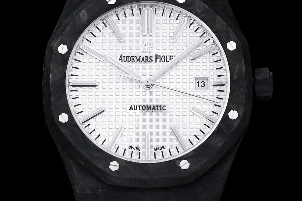 Royal Oak 15400 White Dial in Carbon Fibre on White Nylon Strap