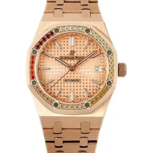Royal Oak 15450ST 37mm Champagne Dial in Rose Gold with Rainbow Diamond Bezel