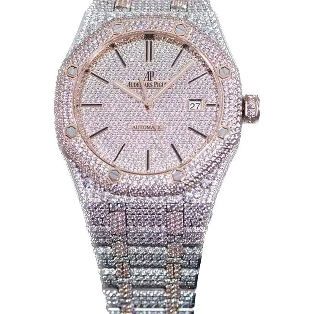 Royal Oak 41mm 15400 Iced Out Steel/Rose Gold in Stick Markers