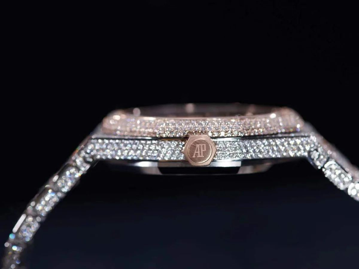 Royal Oak 41mm 15400 Iced Out Steel/Rose Gold in Stick Markers