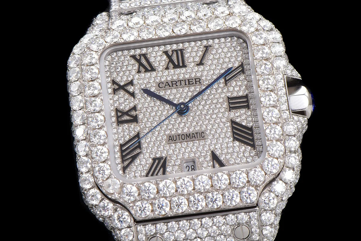 Santos de Cartier 40mm Diamond Paved Dial with Roman Markers in Steel