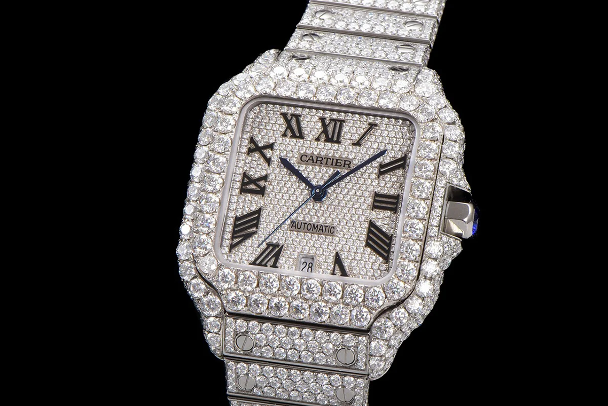 Santos de Cartier 40mm Diamond Paved Dial with Roman Markers in Steel