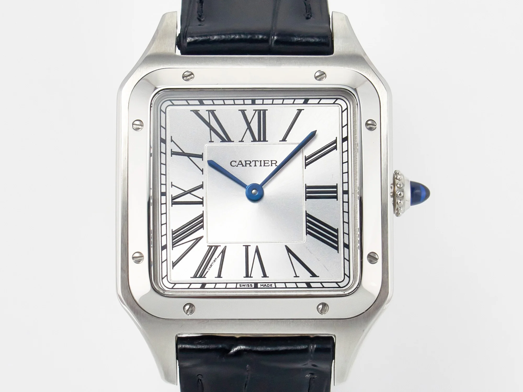 Santos Dumont 31.4mm IWSF Best Edition Silver Dial on Black Leather Strap Quartz