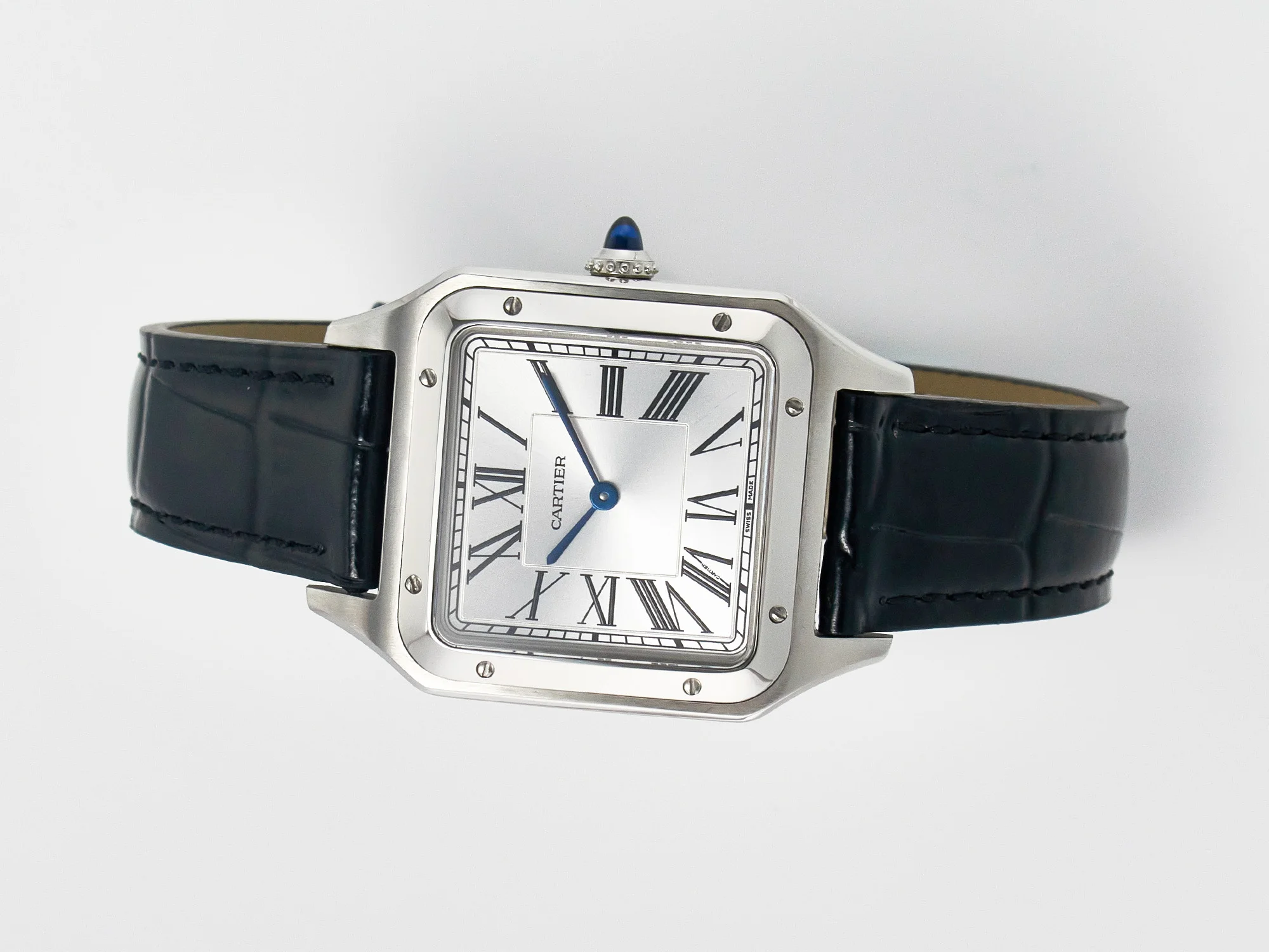 Santos Dumont 31.4mm IWSF Best Edition Silver Dial on Black Leather Strap Quartz