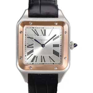 Santos-Dumont (Extra-Large) Silver Dial in Steel/Rose Gold on Black Leather Strap Ref. W2SA0017