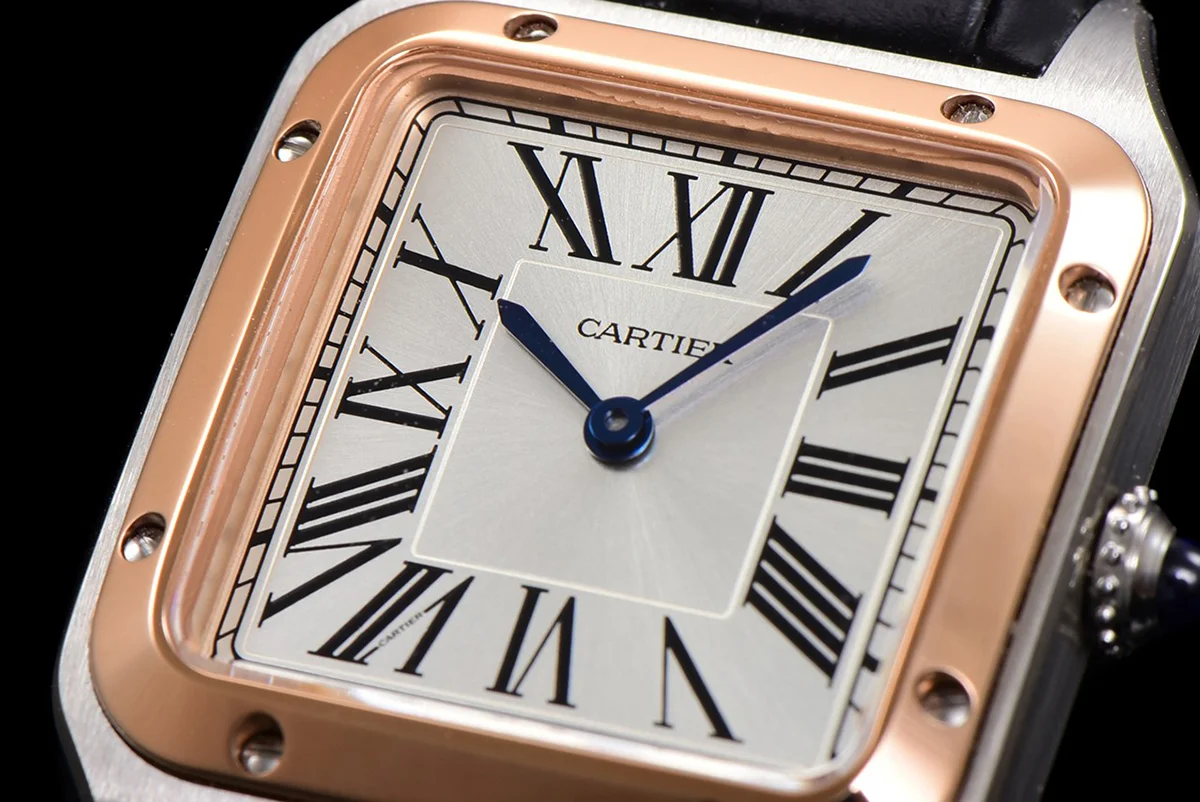 Santos-Dumont (Extra-Large) Silver Dial in Steel/Rose Gold on Black Leather Strap Ref. W2SA0017