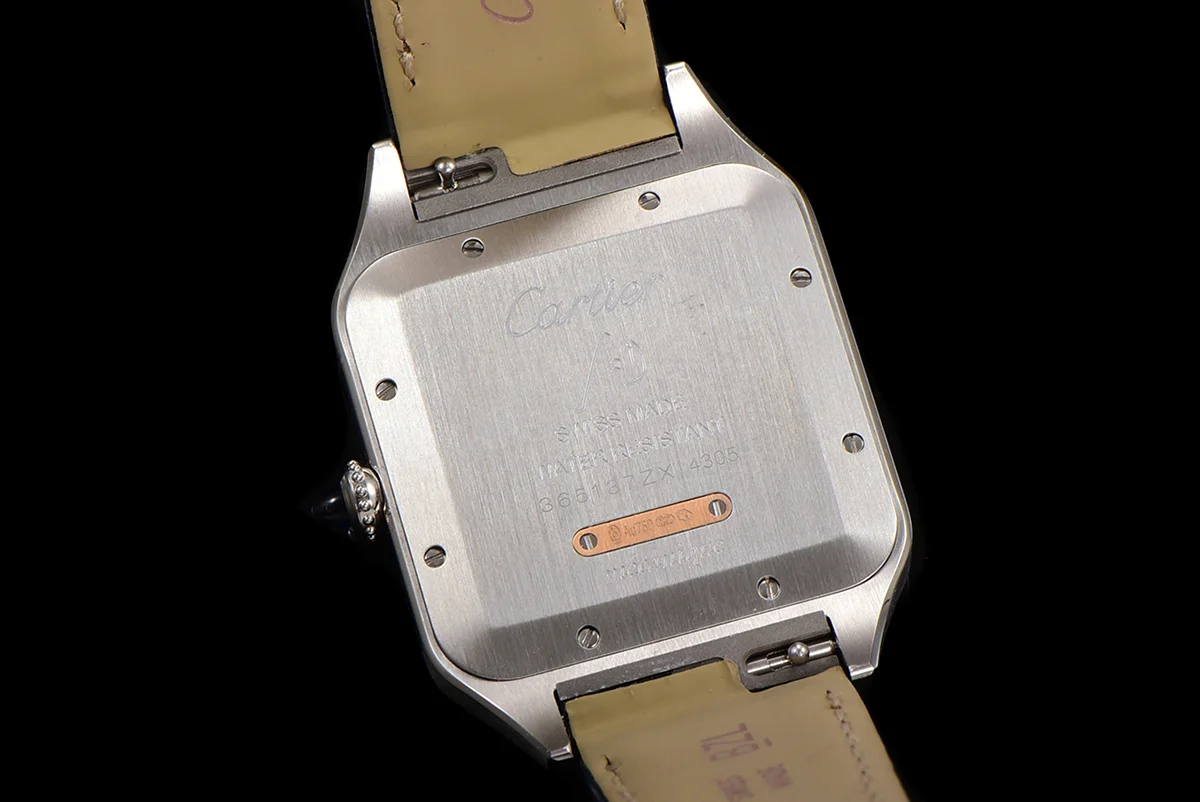 Santos-Dumont (Extra-Large) Silver Dial in Steel/Rose Gold on Black Leather Strap Ref. W2SA0017