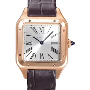 Santos-Dumont (Large) Silver Dial in Rose Gold on Purple Leather Strap Ref. WGSA0021