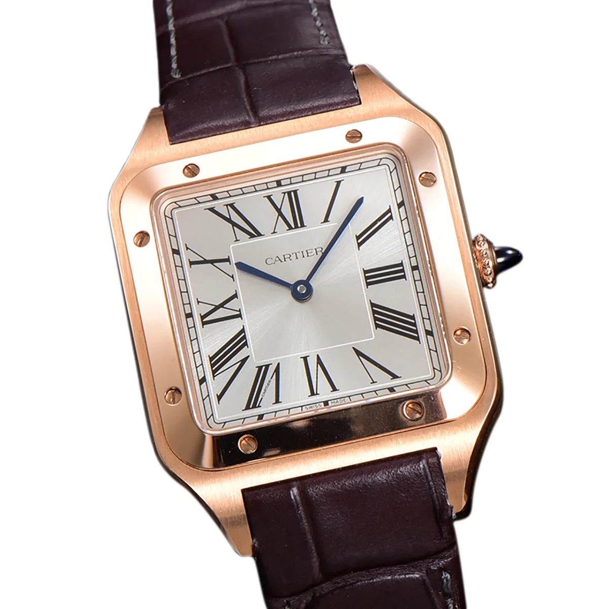 Santos-Dumont (Small) Silver Dial in Rose Gold on Purple Leather Strap Ref. WGSA0022