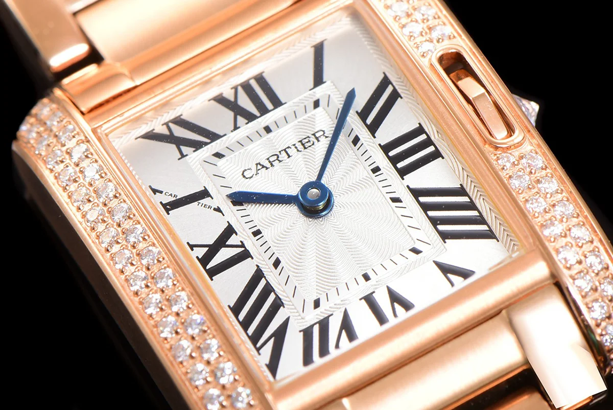 Tank Anglaise 30.2mm White Dial with Diamond Bezel in Rose Gold