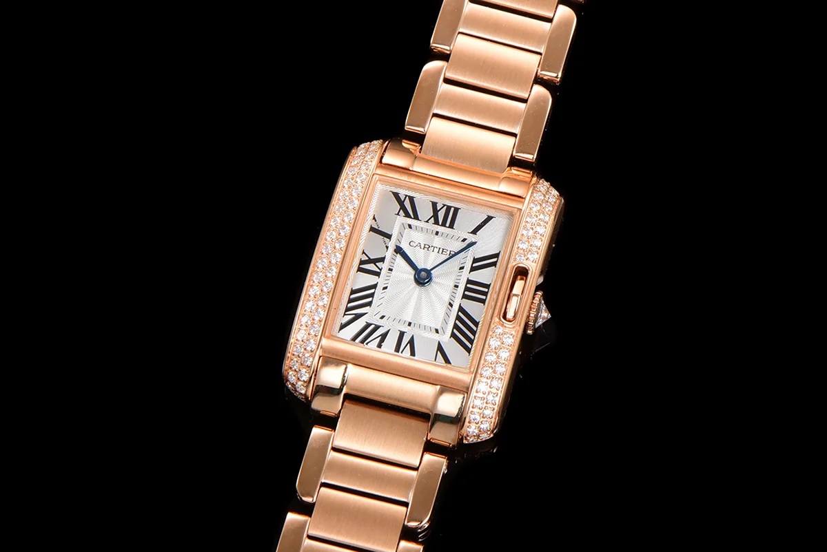 Tank Anglaise 30.2mm White Dial with Diamond Bezel in Rose Gold