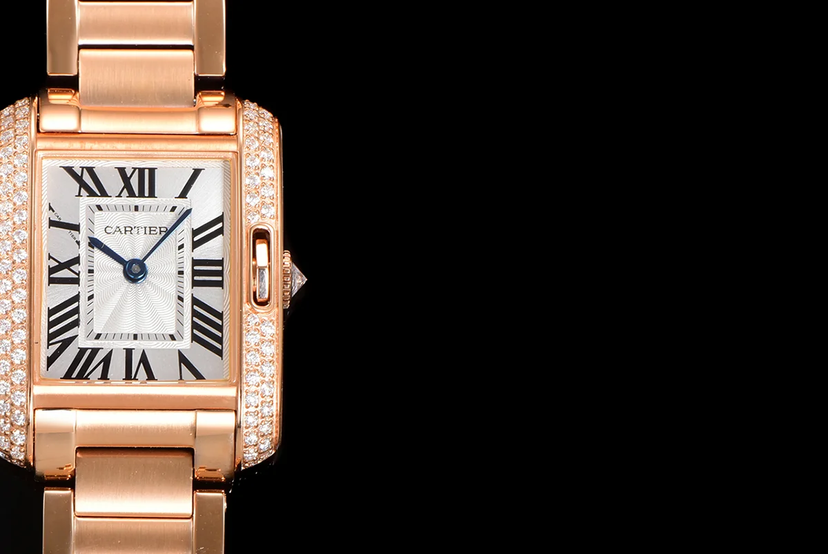 Tank Anglaise 30.2mm White Dial with Diamond Bezel in Rose Gold