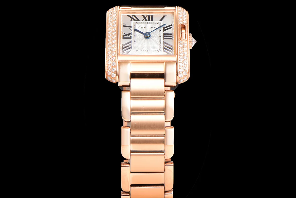 Tank Anglaise 30.2mm White Dial with Diamond Bezel in Rose Gold