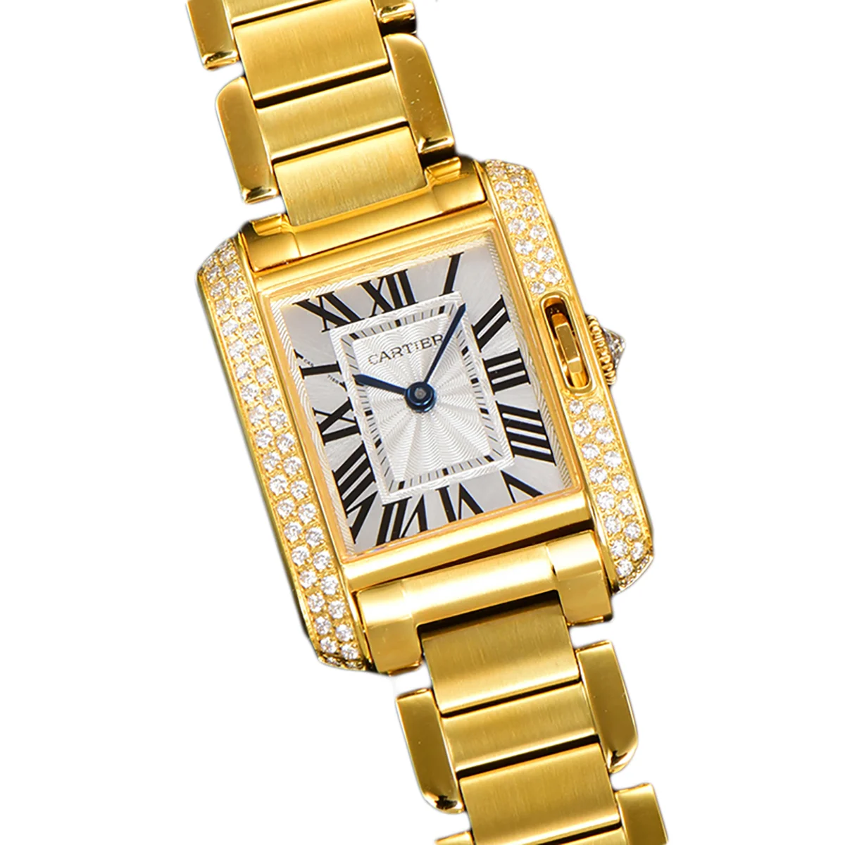 Tank Anglaise 30.2mm White Dial with Diamond Bezel in Yellow Gold