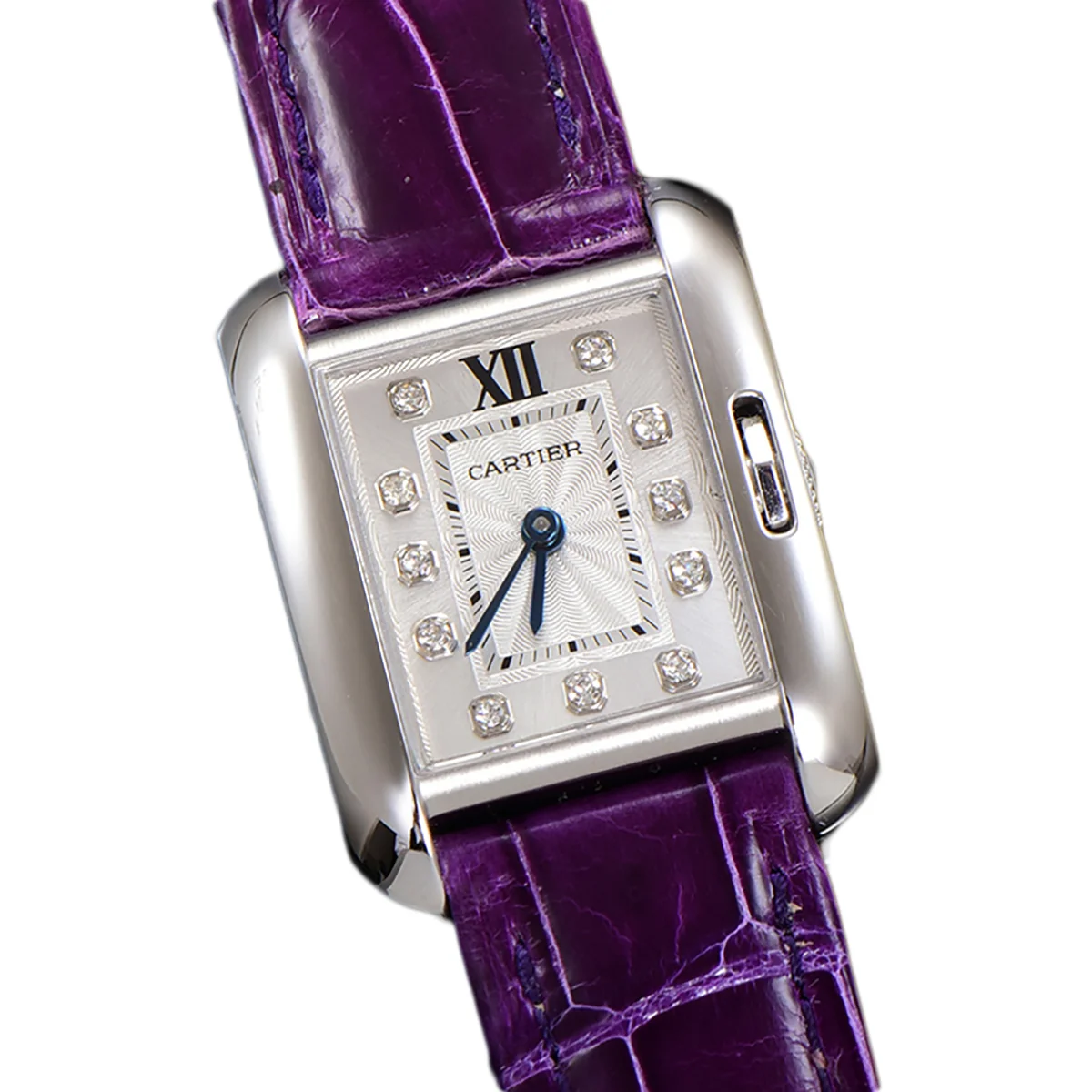 Tank Anglaise 30.2mm White Dial with Diamond Marker in Steel on Leather Strap