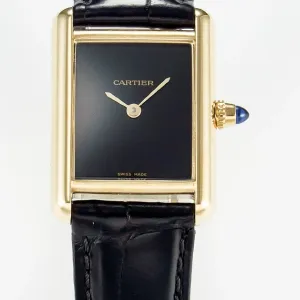 Tank Louis Cartier Small YG 29mm DRF 1:1 Best Edition Black Dial on Black Leather Strap Swiss Quartz