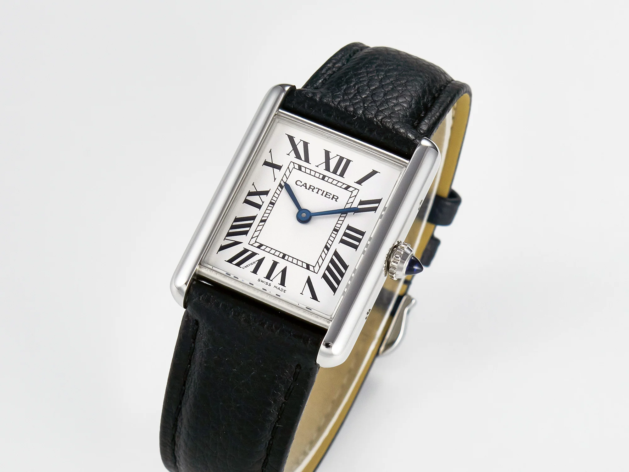Tank Must Large SS 33.7mm DRF 1:1 Best Edition White Dial on Black Leather Strap Swiss Quartz